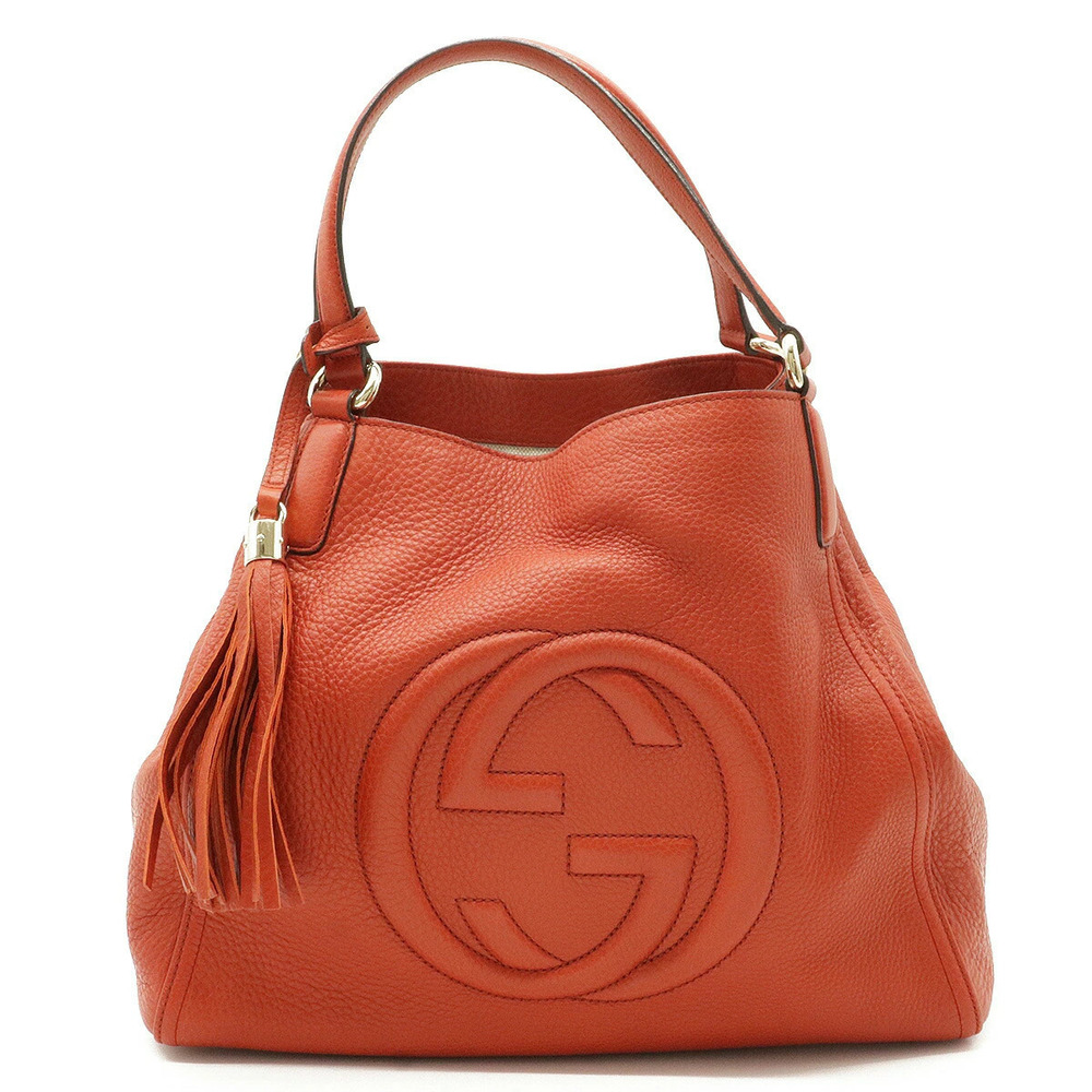 Gucci Soho Cellarius Fringe Tassel Tote Bag Shoulder Leather Orange
